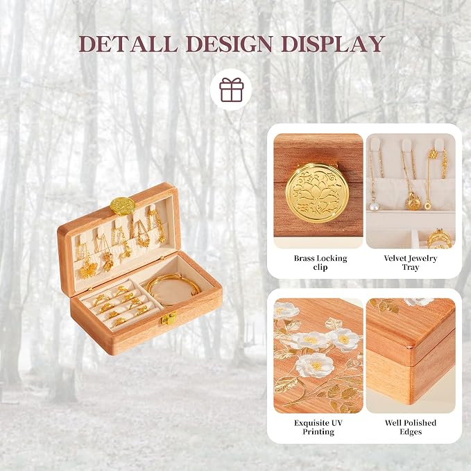 Travel Jewelry Case Small Wood Jewelry Organizer Jewelry Box for Women (Pine Wood Print) - Image 4