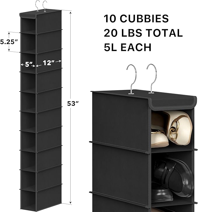 Simple Houseware 10 Shelves Closet Hanging Shoe Organizer, Black - Image 2