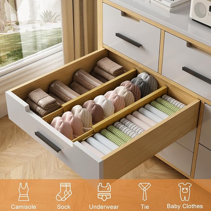 Bamboo Drawer Dividers,17-22" Adjustable Kitchen Drawer Organizer for Clothes,8 Pack Expandable Drawer Organization Separators for Bedroom,Bathroom,Dresser and Office,Natural - Image 4