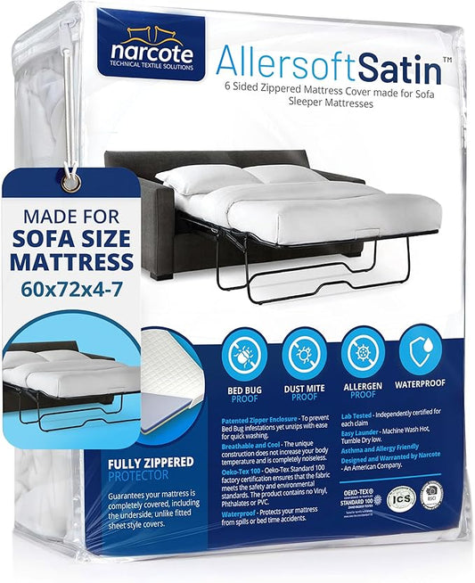 Allersoft| Queen Sleeper Sofa Mattress Cover with Secure Locking Zipper. Creates a Natural Seal On All Sides of Your Pull-Out Sofa Mattress from Liquids, Dust, Pet Dander, Pollen-60x72 (Fits 4-7 Deep)