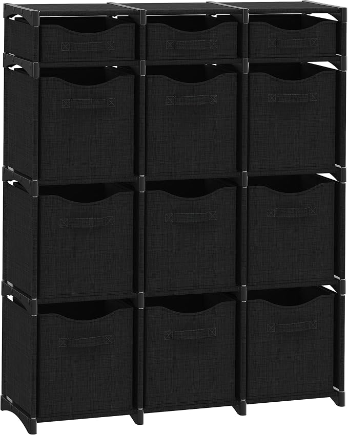 Cube Storage Organizer with Storage Bins Included - The Perfect Closet Organizers and Storage Solution. Includes 12 Storage Cubes, Great For Toy Storage, Closet Storage, Clothes Storage (Black) by Neaterize