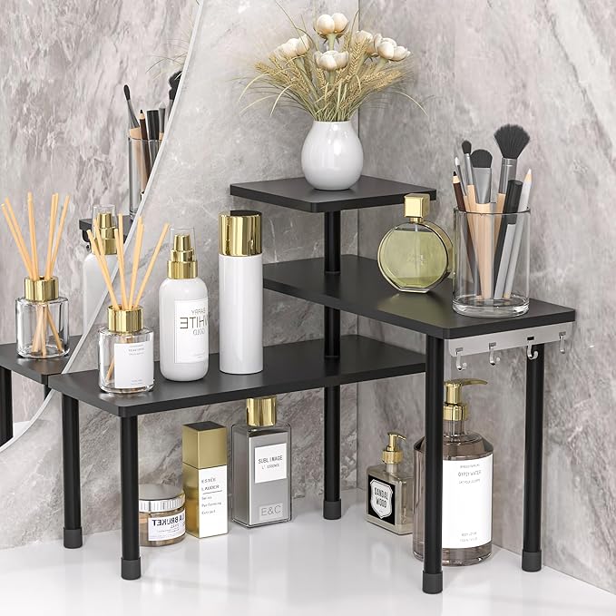 JayRex Countertop Corner Shelf, 3 Tier Shelf Moveable Organizer for Bathroom Counter, Make Up, Dresser Table, Desktop Shelf (Black) by JayRex