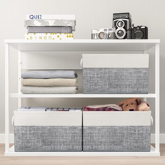 Fab totes Storage Bins [2-Pack], Foldable Storage Baskets for Organizing Toys, Books, Shelves, Closet, Large Storage Box with Rope Handles, Sturdy Organizer Bins, White & Grey - Image 5