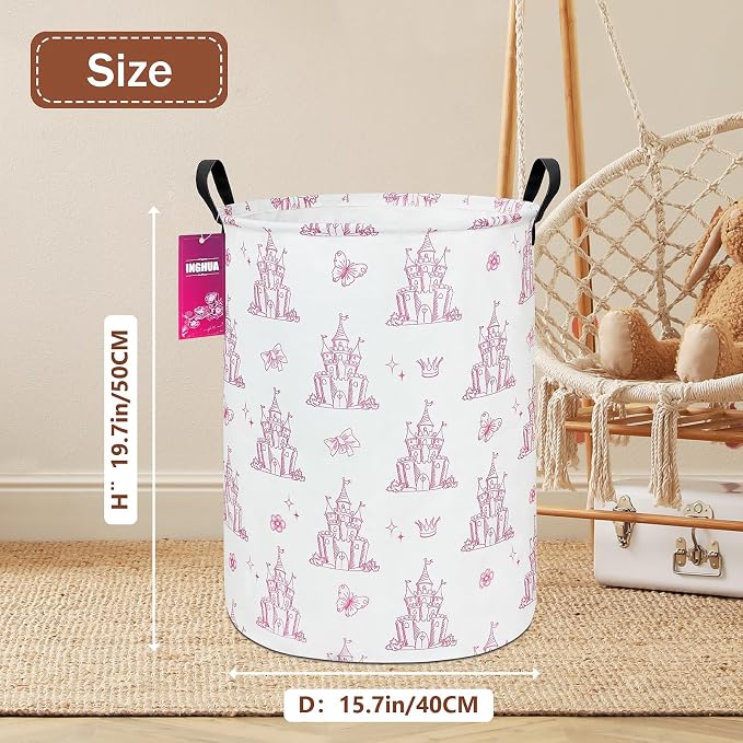 Laundry Hamper Large Canvas Fabric Lightweight Storage Basket/Toy Organizer/Dirty Clothes Collapsible Waterproof for College Dorms, Boys and Girls Bedroom,Bathroom(Shining castles) - Image 2
