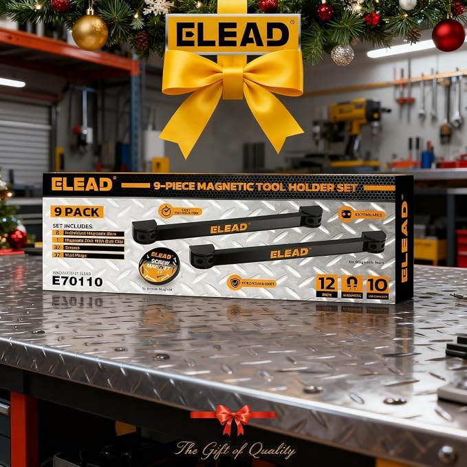 ELEAD 9-Piece 12" Magnetic Tool Holder Storage Organizer - Wall Mount Rack Garage Organization Power Magnet Hanger Workbench Board Slatwall Van Organizers Mounted Hanging Strip - Image 9