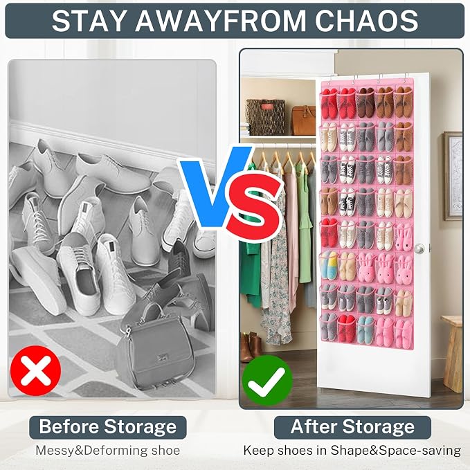 40-Pocket Over the Door Shoe Organizer - Large Mesh Pocket Hanging Shoe Organizer,Behind the Door Shoes Storage Holder Hanger (Pink) - Image 6