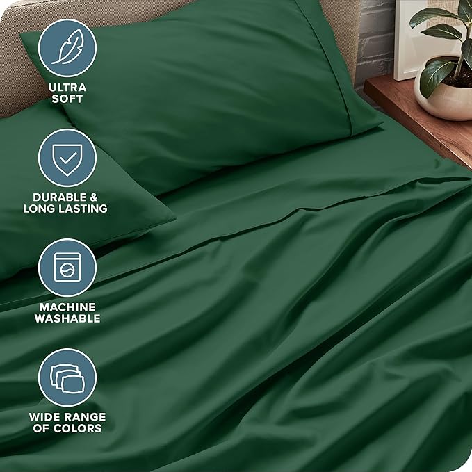 Bare Home Full XL Sheet Set - 1800 Ultra-Soft Microfiber Full Extra Long Bed Sheets - Double Brushed - Deep Pockets - Easy Fit - 4 Piece Set - Bedding Sheets & Pillowcases (Full XL, Forest Green)