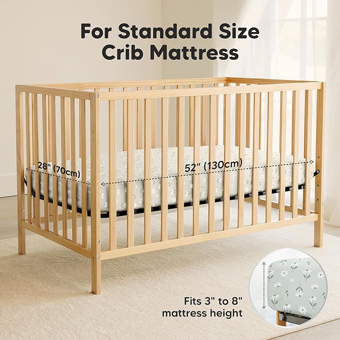 2-Pack Waterproof Crib Sheets for Boys, Girls - 52x28 Fitted Organic Cotton Baby Crib Sheets, Toddler Mattress Protector Cover, Washable, Soft & Durable Baby Bedding Essentials (Daisies)