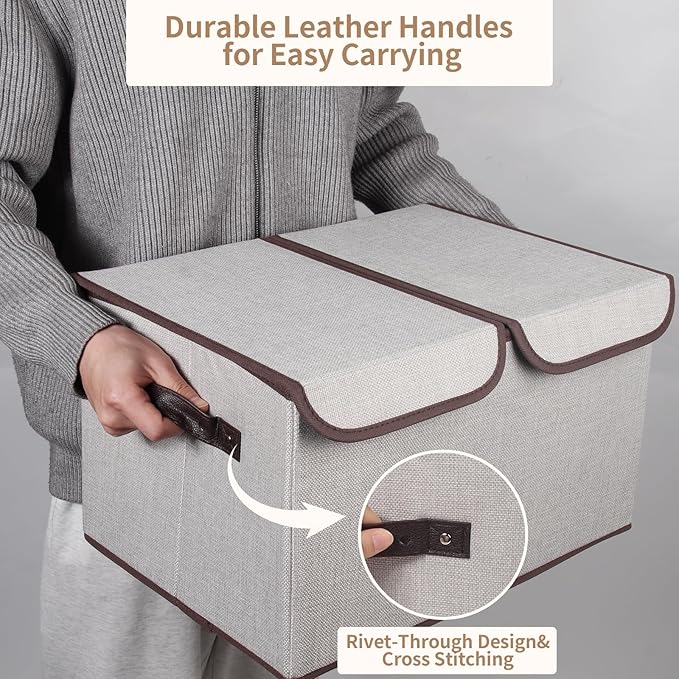 Foldable Fabric Storage Box, 16.5 x 11.8 x 9.8 inches (L x W x H), with Double-Lid & Dividers, Large Organizer for Home, Closet, Office(Grey, 3 Packs) - Image 4