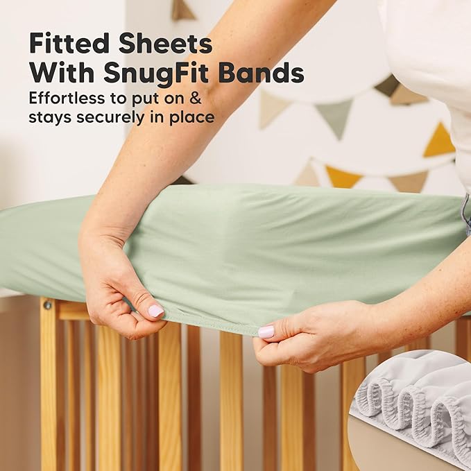 2-Pack Waterproof Crib Mattress Protector Cover Fitted - Quiet Baby Crib Mattress Pad Sheets, 52" x 28" Soft Quilted Cotton Baby Sheet, Machine Washable, Easy Fit, Durablee (Sage/Mavy)
