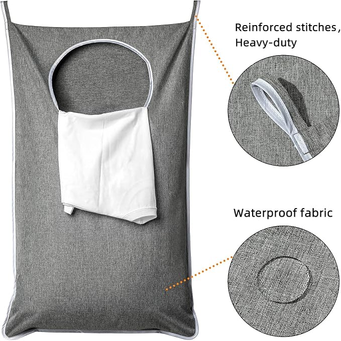 ANSTROUT XL Hanging Laundry Hamper, Extra Large Tear-resistance Door Hamper with 2 Types Hooks for Dirty Clothes, Save Bathroom Space Hanging Laundry Bag (36.5x 22 Inch,Grey) - Image 5