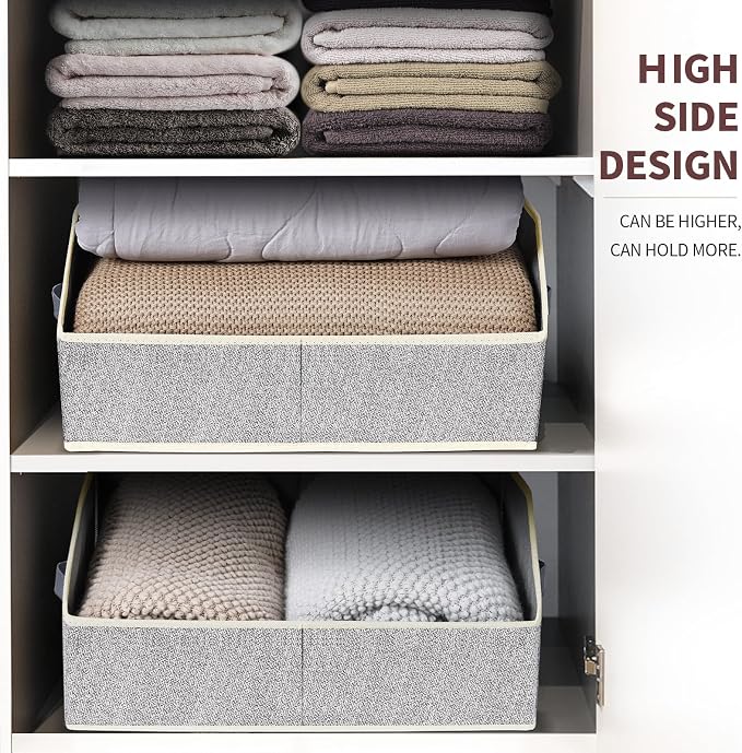 Homsorout Closet Organizers Bins 6 Packs - Large Closet Shelf Organizer with Handles, Fabric Trapezoid Storage Bins, Collapsible Storage Cubes for Clothes, Towels, Light Gray - Image 5