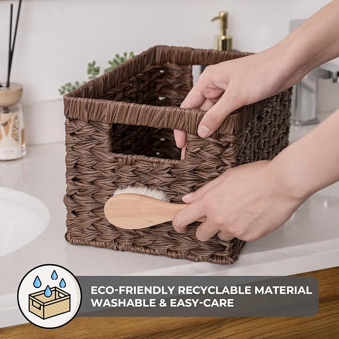 GRANNY SAYS Wicker Storage Baskets for Shelves, Wicker Baskets for Organizing, Waterproof Woven Basket for Pantry, Rectangle Basket for Shlef, Brown, 2-Pack - Image 4