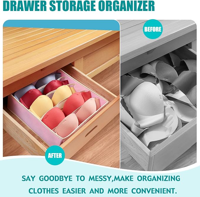 Drawer under Cabinet Clothes Organizer 5 Cell Foldable Storage Cubes Underwear Drawer Organizer Dividers Storage Boxes for Bra, Underwear（Pink） - Image 4