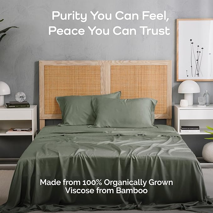 Viscose Bamboo Sheets - Cal King Sheet Set 4PC - Cooling Sheets for Hot Sleepers with Moisture Wicking Technology - Silky Soft 18 Inch Deep Pocket - Moss 72"x84"