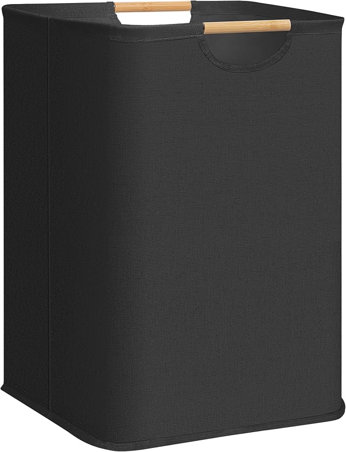 STORAGE MANIAC 1-Pack Large Laundry Hamper, 100L (26.4 Gal) Collapsible Laundry Basket with Bamboo Handles, Freestanding Waterproof Clothes Hamper for Laundry Room, Bedroom, Dorm, Towels, Toys, Black by STORAGEMANIAC