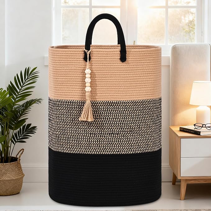 Woven Laundry Basket for Clothes, 100 L Large Rectangle Laundry Hampers, Nursery Storage Basket for Toys, Tall Dirty Clothes Hamper for Bedroom Aesthetic, Bathroom, Laundry Room - Image 3