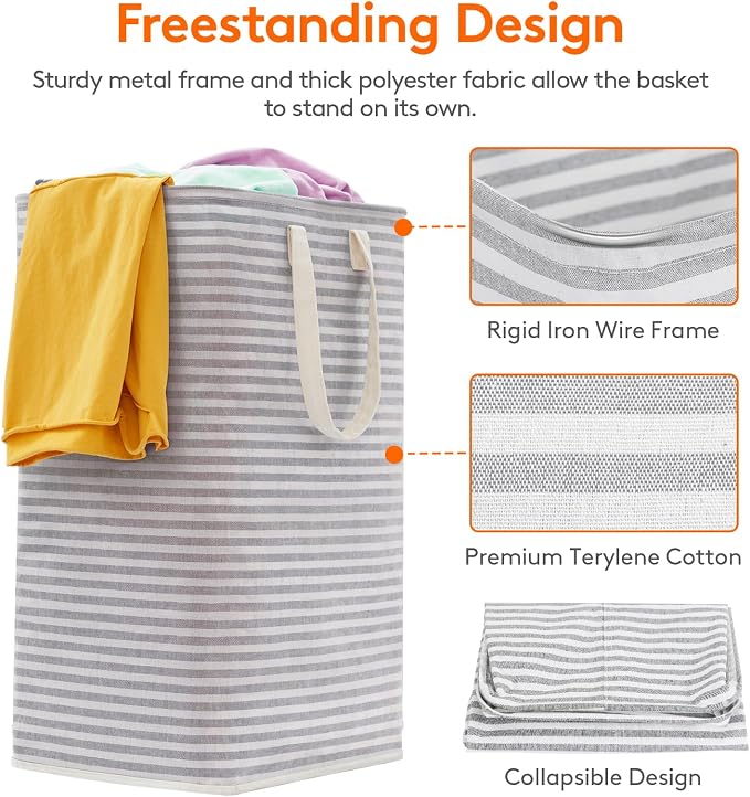 Lifewit 2 Pack Laundry Basket 85L Each, Collapsible Clothes Hamper with Reinforced Handles, Freestanding Waterproof Design for Bedroom and Laundry Room, Grey&Pink 170L Total - Image 2