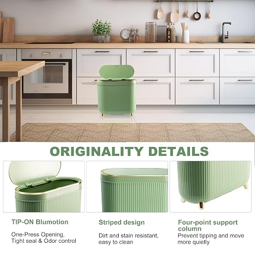 Supteron Bathroom Trash Can with Lid 3.2 Gallon Narrow Trash Can Small Plastic Trash Bin 12 Liter with Press Type Lid for Bedroom Bathroom, Mint Green - Image 3