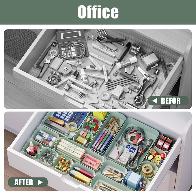 28 pcs Desk Drawer Organizer Tray, Multiple Sizes Plastic Drawer Organizer Storage, Stackable Organizer Containers For Makeup, Bedroom, Kitchen Gadgets Utensils and Office - Image 5