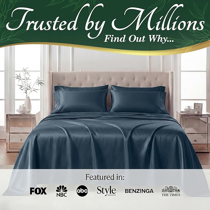 DECOLURE 100% Viscose Derived from Bamboo Sheets Twin Size - Luxury 4 Pc Naturally Cooling Sheets, Ultra Soft Bed Set - Deep 17" Pockets, Durable Double Stitching, Oeko Tex Standard (Navy Blue)