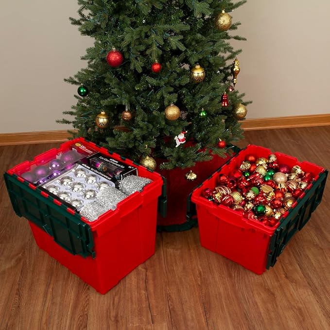 Akro-Mils KeepBox 18 Gallon Storage Container, Nesting and Stackable Plastic Storage Box with Lid Attached, Organizer Tote for Garages, Closets, and Moving, 21" x 15" x 17", Red/Green - Image 7