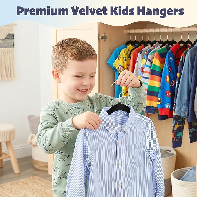 HOUSE DAY 11 Inch Velvet Baby Hangers 50 Pack Black, Premium Kids Hangers for Children/Infant/Toddler Clothes, Durable Non Slip Small Baby Felt Hanger for Closet, Ideal for Everyday Use - Image 2