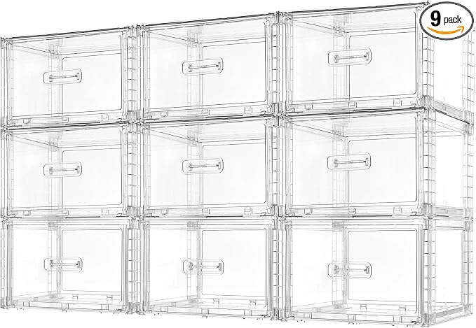 Vtopmart 9 Pack 18QT Clear Stackable Storage Drawers,Easily Assemble Closet Organizers,Plastic Storage Bins for Bathroom,Cabinet,Kitchen Pantry,Under Sink Organization(Medium) by Vtopmart