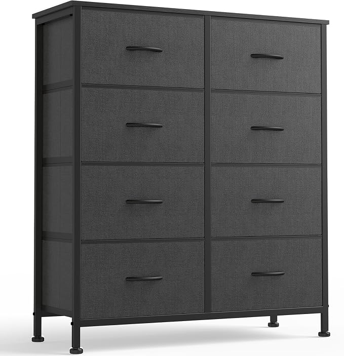 OLIXIS 8 Drawer Storage Dresser with Wood Top - Wide Fabric Chest Organizer for Bedroom, Closet, Living Room,Tower Cabinet, TV Stand, Hallway Entryway Furniture,Grey by OLIXIS