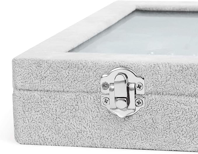 Jewelry Tray Ring Organizer Box with Clear Lid Velvet Tray for Jewelry Storage Display Case, 10 Slots Can Hold 100 Rings Earrings Dustproof Necklace Jewelry Box Organizer & Tray - Image 4