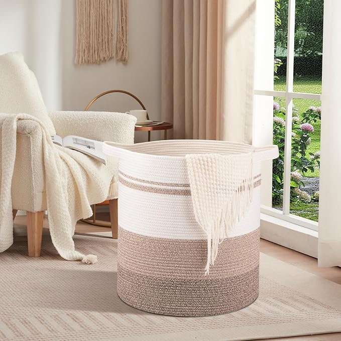OIAHOMY 100L Laundry Hamper - Storage Basket with Handles, Decorative Woven Basket for Living Room, Toys Bin, Pillows, Blankets, Clothes - 19x21in - Gradient Yellow - Image 2