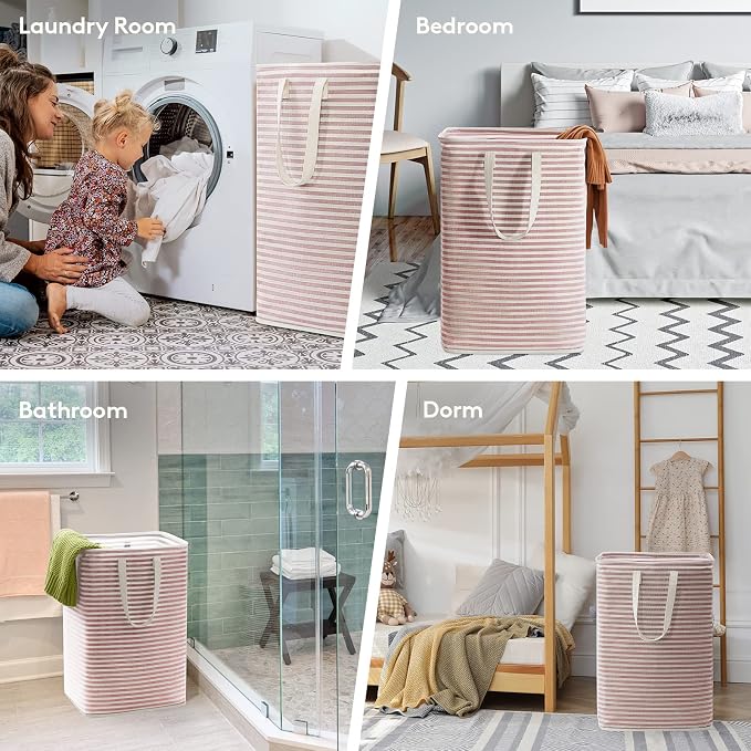Lifewit 1 Pack Laundry Basket 80L Each, Collapsible Clothes Hamper with Reinforced Handles, Freestanding Waterproof Design for Bedroom and Laundry Room, Pink 80L Total - Image 6