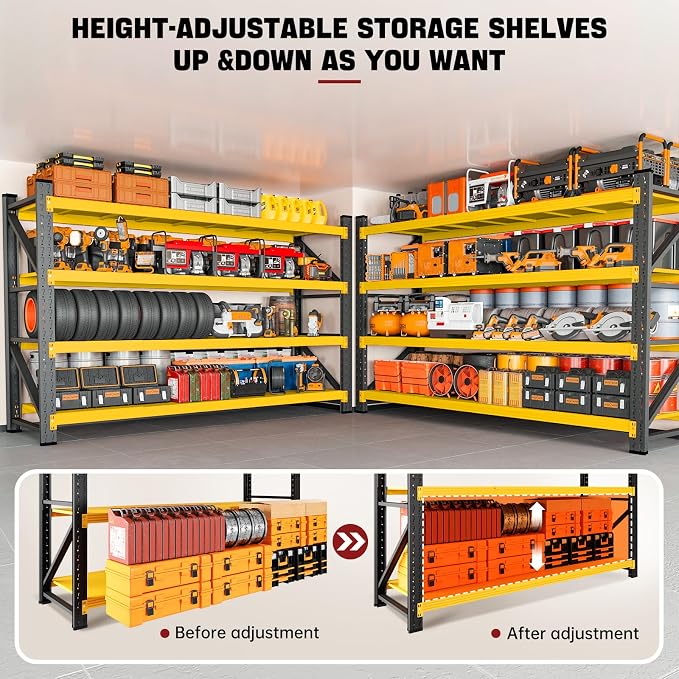 RAVIGIN 5000LBS Storage Shelves,71" W Garage Shelving Heavy Duty Metal Adjustable Garage Shelves, Shelving Units Industrial Shelving for Warehouse,71" W x 24" D x 69" H,Black Yellow - Image 5