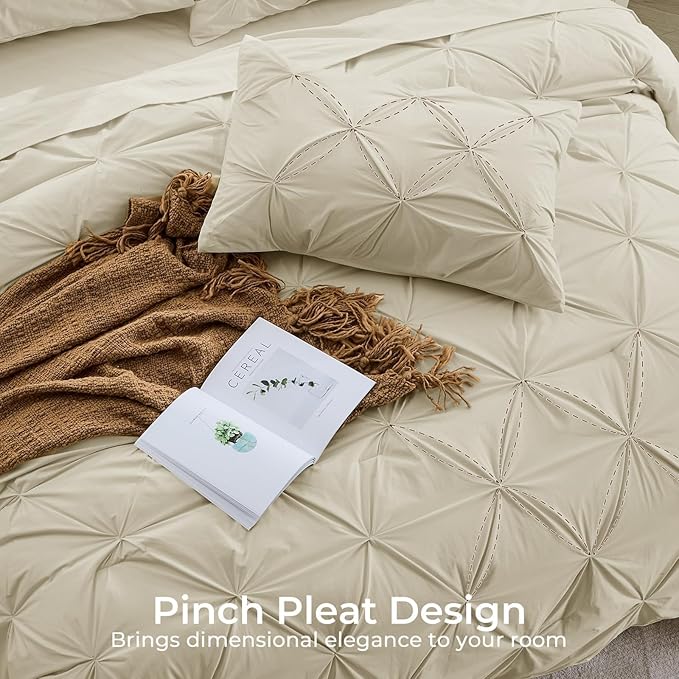Sasttie California King Comforter Set, 7-Piece Bed in a Bag Cal King, Pintuck Bedding Set for All Season, Includes Comforter, Flat Sheet, Fitted Sheet, Pillowcases and Pillowshams, Linen