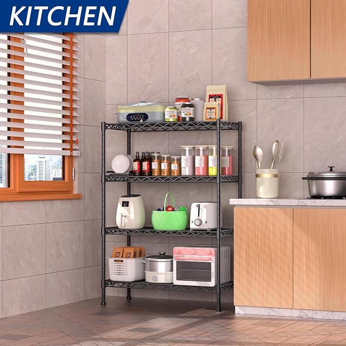 4-Shelf Adjustable Heavy Duty Storage Shelving Unit, Metal Organizer Wire Rack for Laundry Bathroom Kitchen Pantry Closet, Black - Image 2