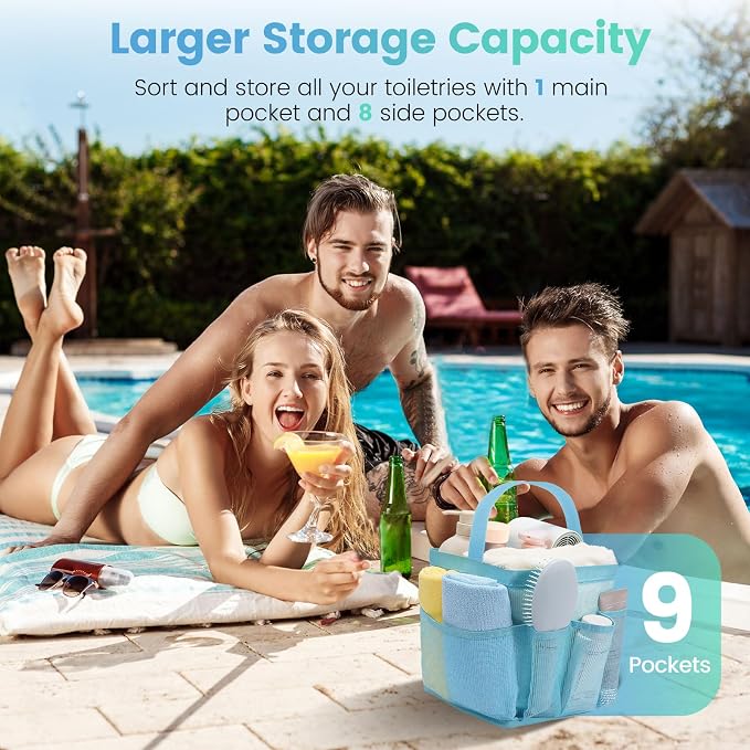 Shower Caddy Portable for College Dorm Room Essentials for Girls with 9 Pockets,Large-Capacity Shower Basket,Quick Dry Toiletry Tote Bag for Women,Outdoor Gym,Travel,Swim,Beach Camping Essentials-Blue - Image 2