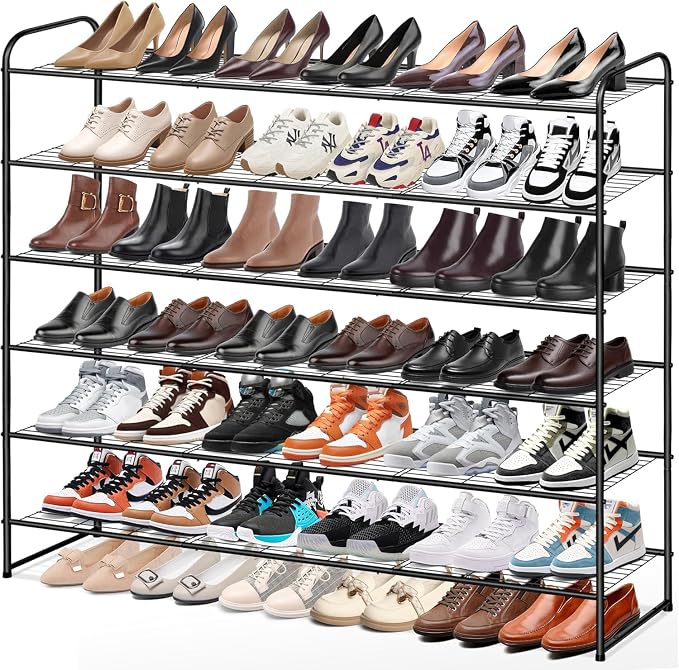 KEETDY Large Shoe Rack 6 Tier Organizer Tall Metal Shoe Organizer for Entryway Bedroom Floor Garage, Wide Shoe Shelf Storage Fits 42 Pairs Men Sneakers, Black by KEETDY