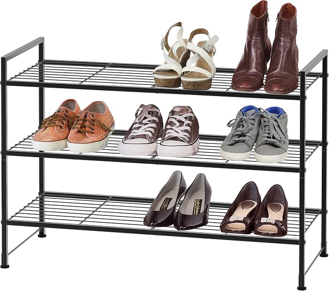 Simple Houseware 3-Tier Stackable Shoes Rack Storage Shelf, Black - Image 2