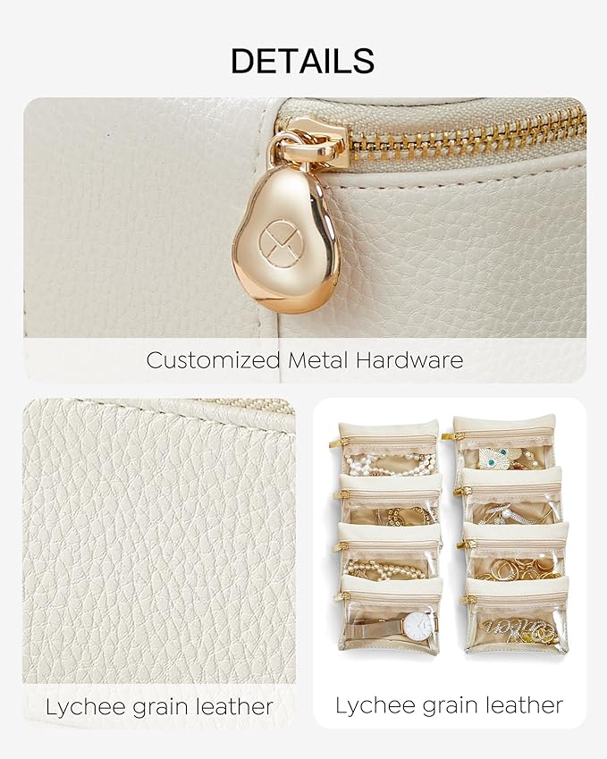 VLANDO Jewelry Travel Case,Travel Jewelry Organizer with Clear Velvet Jewelry Bags Zipper Pouch for Women Girl Gift- 8Pcs White - Image 3