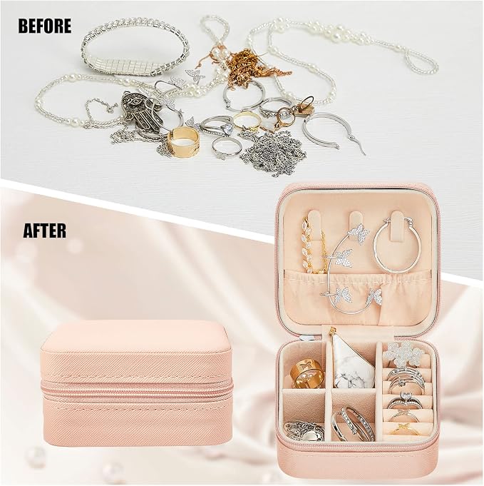 Taiyin Travel Jewelry Case, Bridesmaid Gifts Mini Jewelry Organizer, PU Leather Portable Earring Box for Women Girls - Image 7