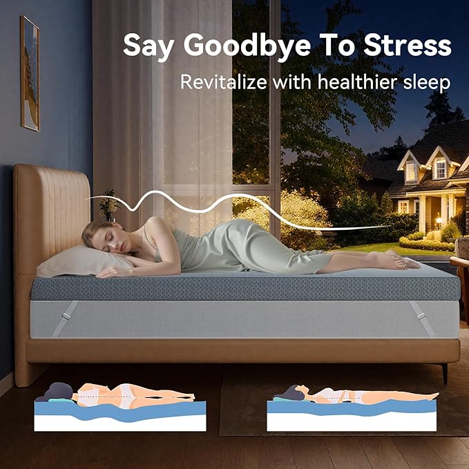 BedsPick Full Size Mattress Topper, 3 Inch Cooling Gel Full Memory Foam Topper - Soft Cover with Adjustable Straps, Pressure Relief, CertiPUR-US Certified, Grey
