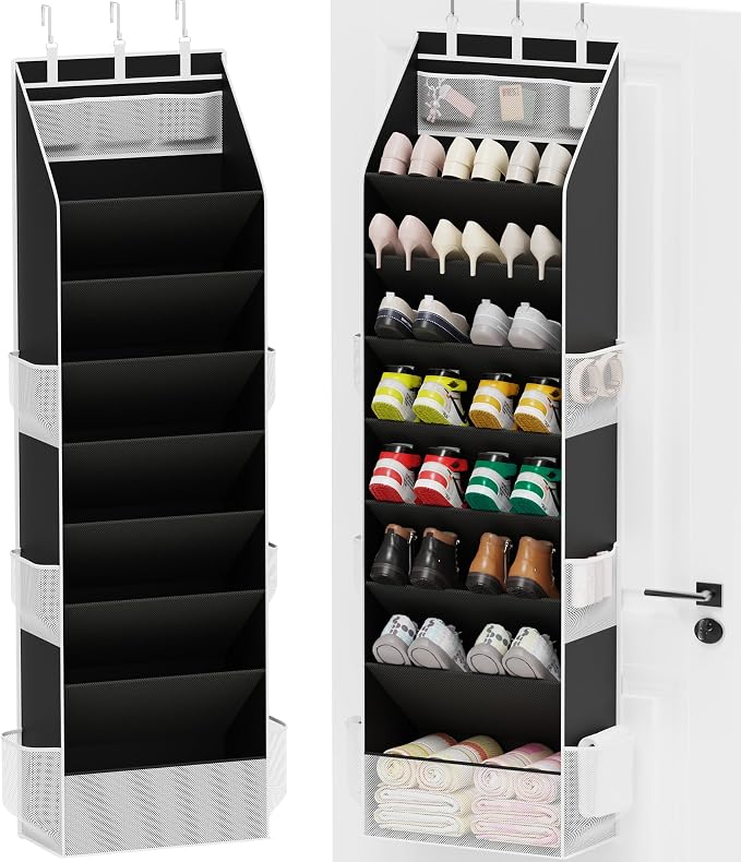 Criusia Shoe Organizer, Over the Door Shoe Organizer for Closet, Hanging Closet Shoe Storage with Large Deep Pockets, Holds Sneakers, Sandals, Boots, Fits 16–24 Pairs, Black by Criusia