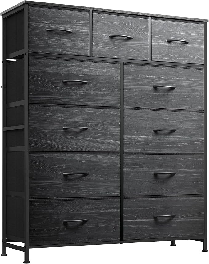 WLIVE Tall Dresser for Bedroom, Fabric Dressers Storage Tower, Dresser & Chest of Drawers with 11 Drawers, Storage Cabinet, Hallway, Closets, Steel Frame, Wood Top, Charcoal Black Wood Grain Print by WLIVE