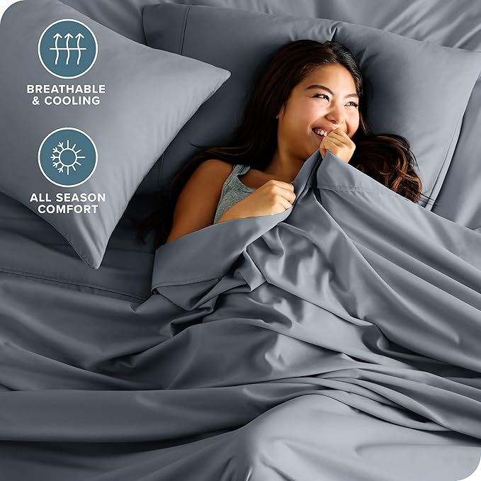 Bare Home Queen Sheet Set - 1800 Ultra-Soft Microfiber Queen Bed Sheets - Double Brushed - Deep Pockets - Easy Fit - 4 Piece Set - Bedding Sheets & Pillowcases (Queen, Steel Blue)