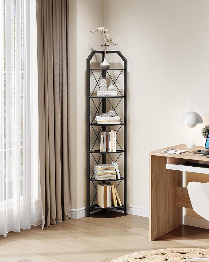 CHOEZON 6-Tier Corner Shelf, Industrial Corner Bookshelf, 71.2" Display Storage Stand, Plant Stand Display Shelf, Tall Bookcase for Bedroom, Living Room, Home Office, Black TCJ11BB - Image 4