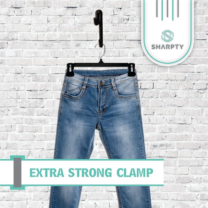 Sharpty Pant & Skirt Hangers - Closet Hangers for Shorts, Shirts, Jeans, Dresses, Slacks, Coats, Clothes, Clothing, Garments & More - Durable, Space Saving & Non-Slip, Black - 25 Pack - Image 4