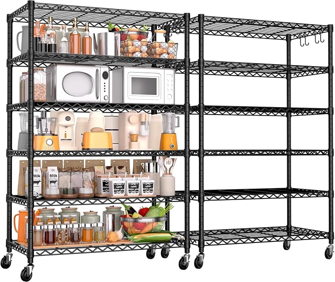 PrimeZone 6 Tier Wire Shelving with Wheels 78''H 1500lbs Storage Shelves NSF Certified Heavy Duty Steel Metal Shelf Adjustable Rolling Rack Kitchen Garage Closet Pantry Laundry 78''HX36''WX18''D 2Pcs by PrimeZone