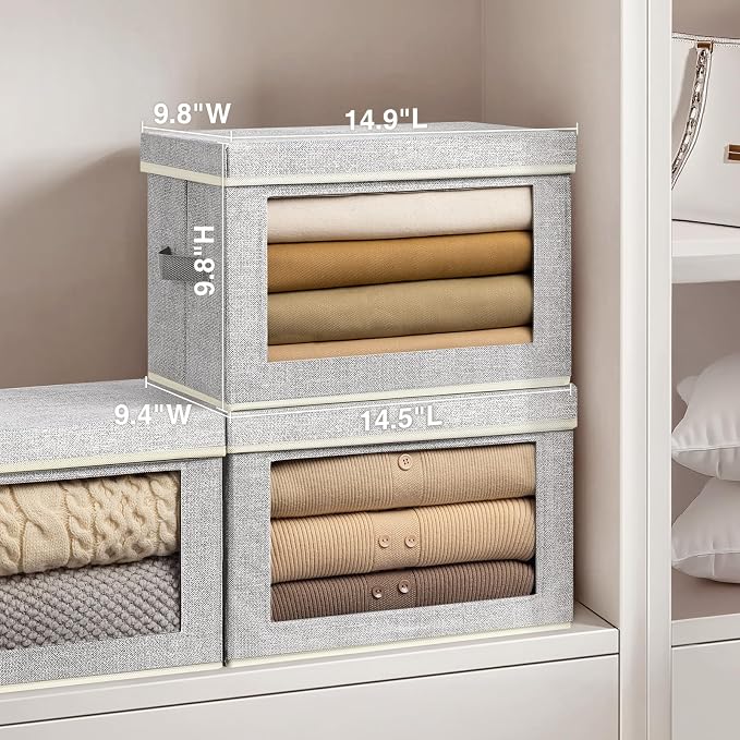 Homsorout Stackable Storage Bins with Lids - Medium Storage Box with Lids, Foldable Storage Bins, Wardrobe Clothes Organizer with Window, Cubes Storage Bins for Living Room, 6 Pack, Blended - Image 2