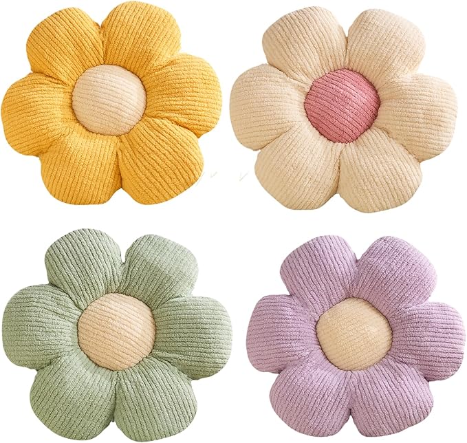 XIAIJIA 4 Pcs Flower Pillow Flowers Shaped Pillow Cushion Decorative Daisy Pillow for Bed Cute Throw Pillow Flower Floor Pillow Soft Seat Cushion 15.7"