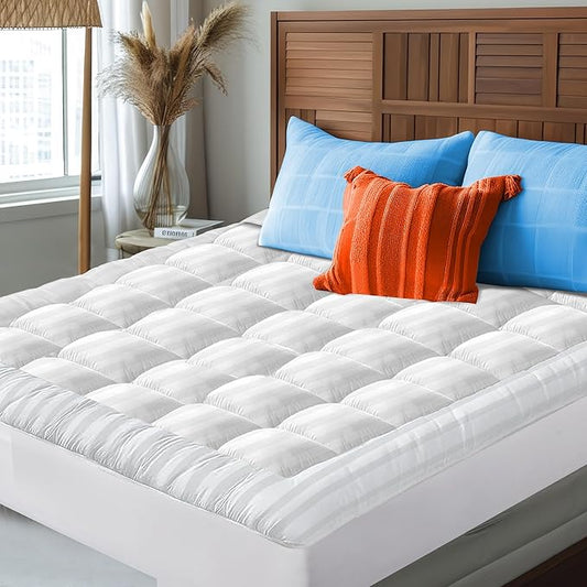 SLEEPNOVA's Cooling Mattress Topper Queen Size Bed – 100% Cotton Pillow Top That Keeps You Cool, Relieves Back Pain & Adds Cloud-Like Comfort with Deep Pocket Fit (8”-21”), Soft & Machine Washable